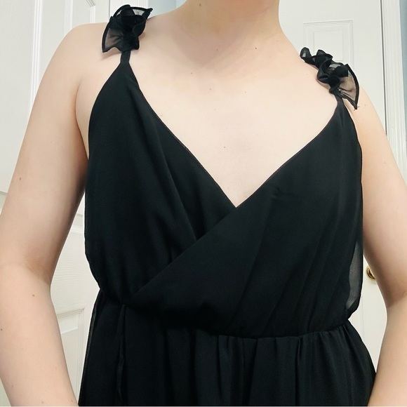 Madewell Dress Midi Black Ruffle V-Neck Whimsigoth Cocktail 8 Petite Medium - Picture 2 of 8